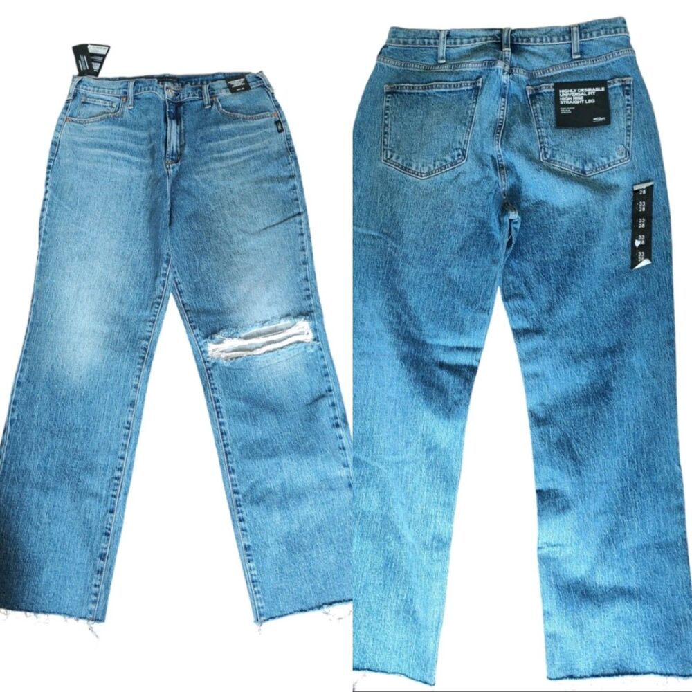NWT Silver Jeans Co W33 L28 Highly Desirable High Rise Straight Leg Distressed